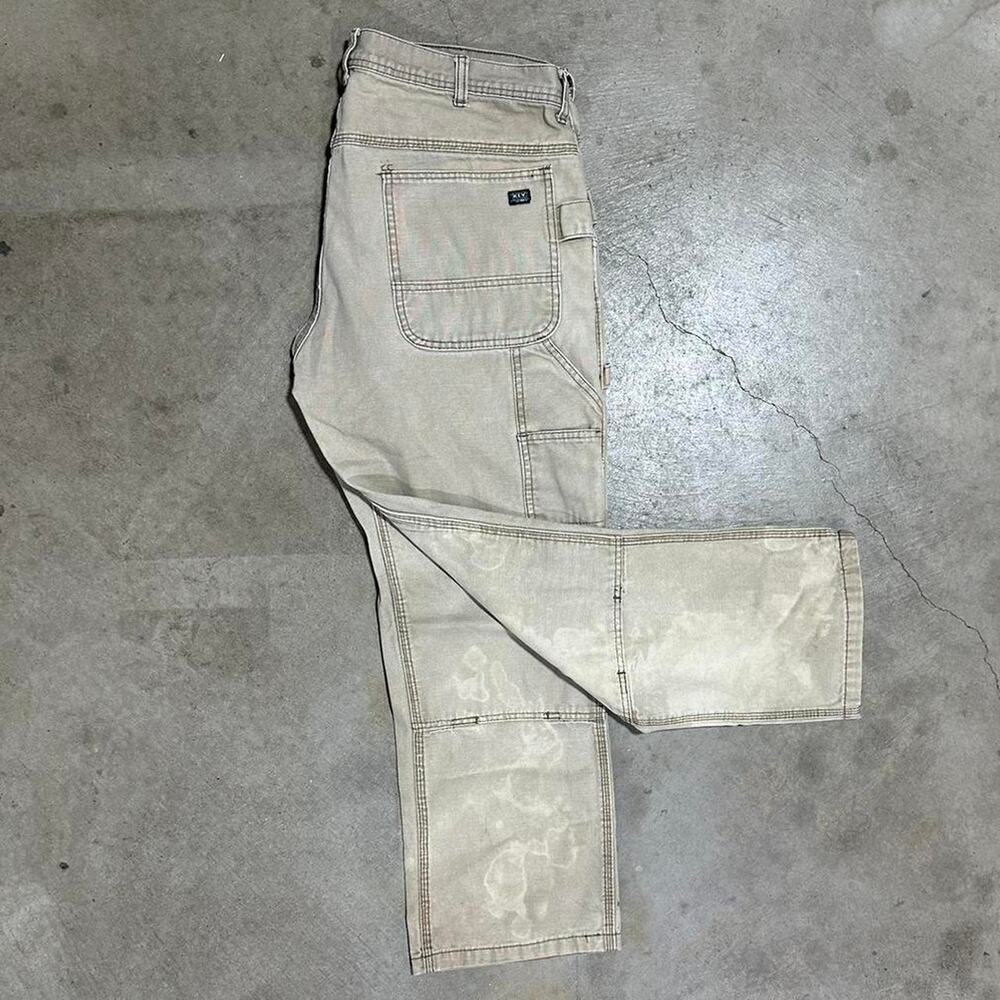 Vintage Distressed Key Double Knees Carpenter Pants Mens 38" Tan Faded Jeans